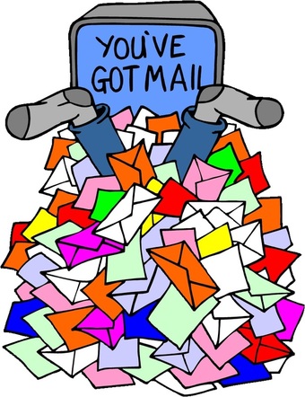 Cartoon of lots of mail falling out out mailbox