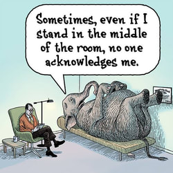 An elephant talking to a therapist