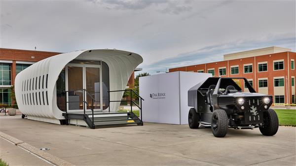 Picture of a 3D printed car powering a solar home